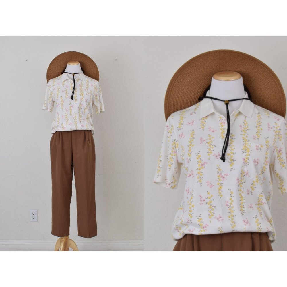 Vintage‎ 80s Ditsy Floral Polo Tee size M